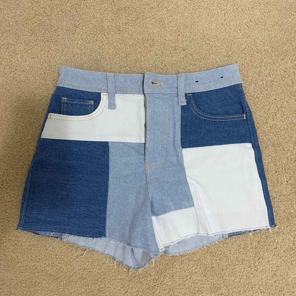 patchwork denim shorts